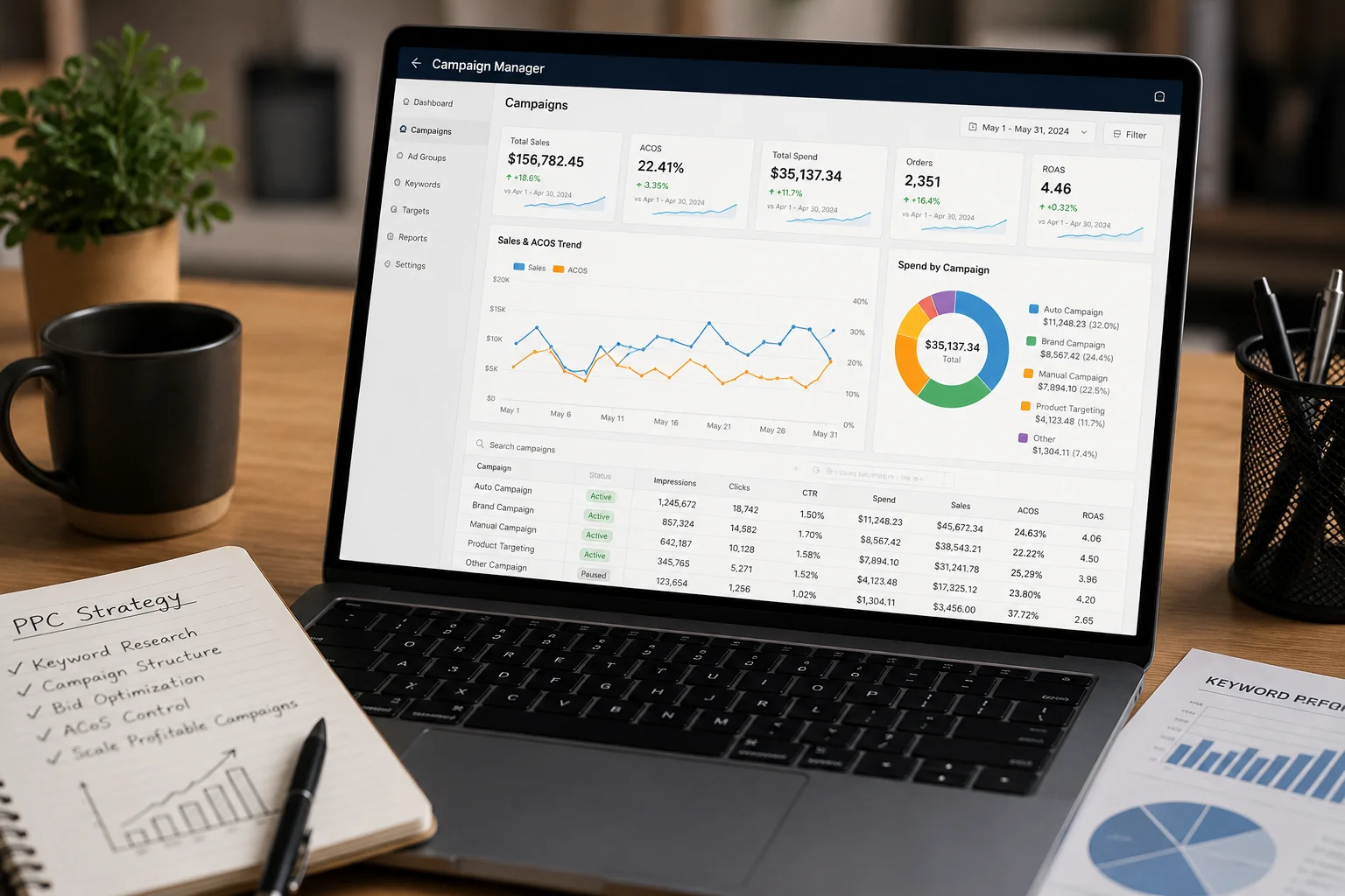 Illustration representing Amazon advertising campaign management